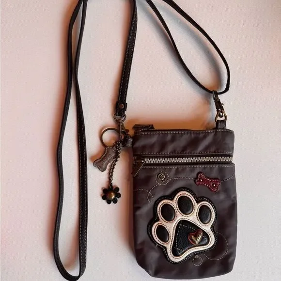 Chala Venture Cellphone Crossbody Bag - Paw Print / Dog RFID Grey Vegan Leather - Picture 2 of 9